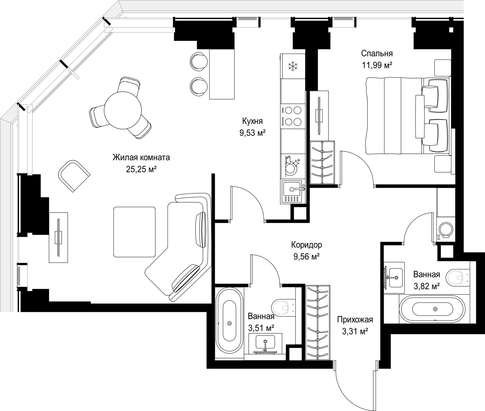 2-комнатная квартира, 67 м²