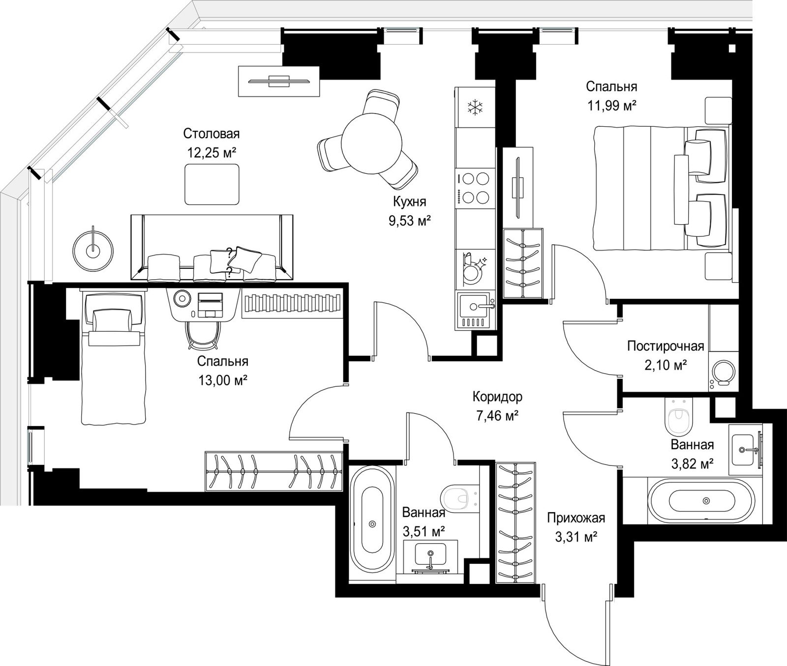 2-комнатная квартира, 67 м² — фото 2