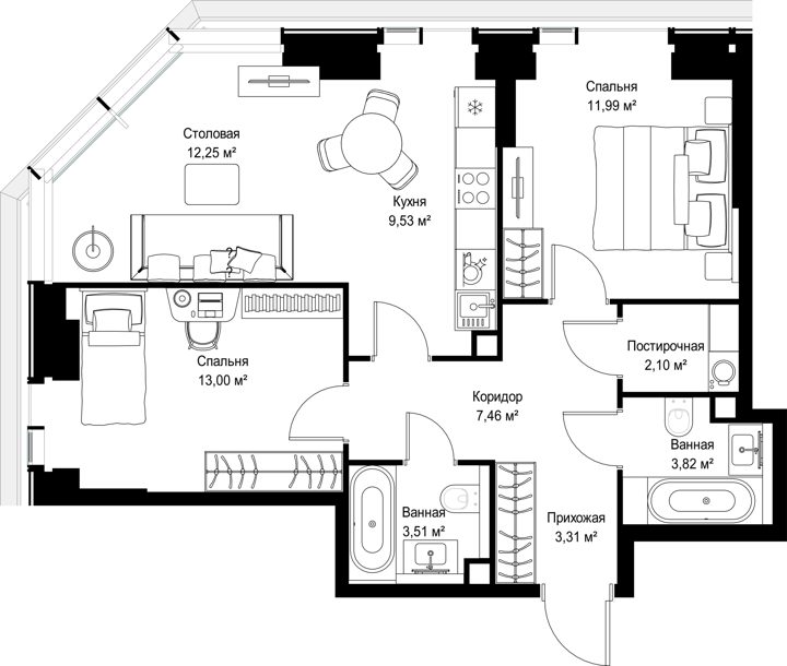 2-комнатная квартира, 67 м² — фото 2