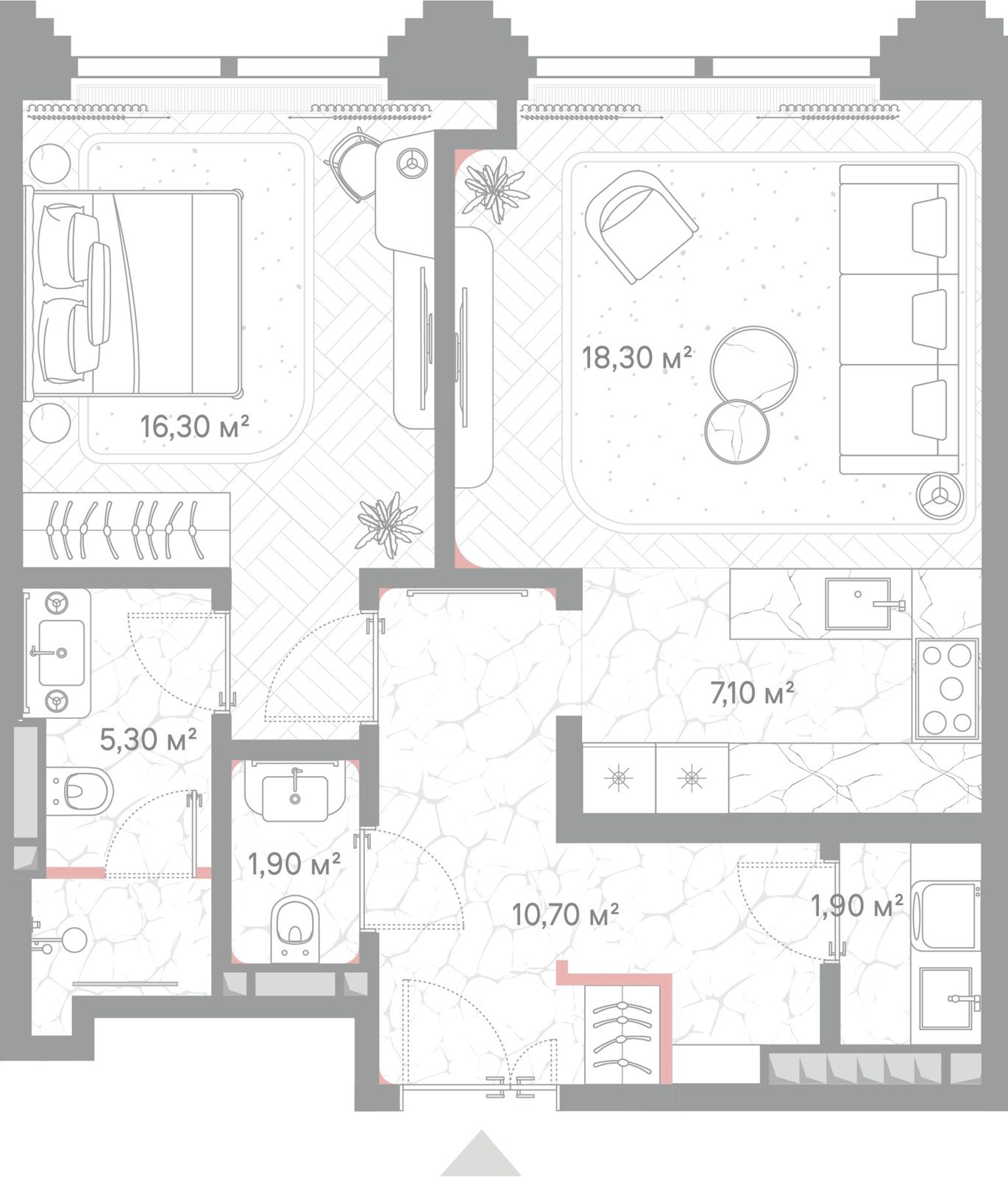 1-комнатная квартира, 61,5 м²