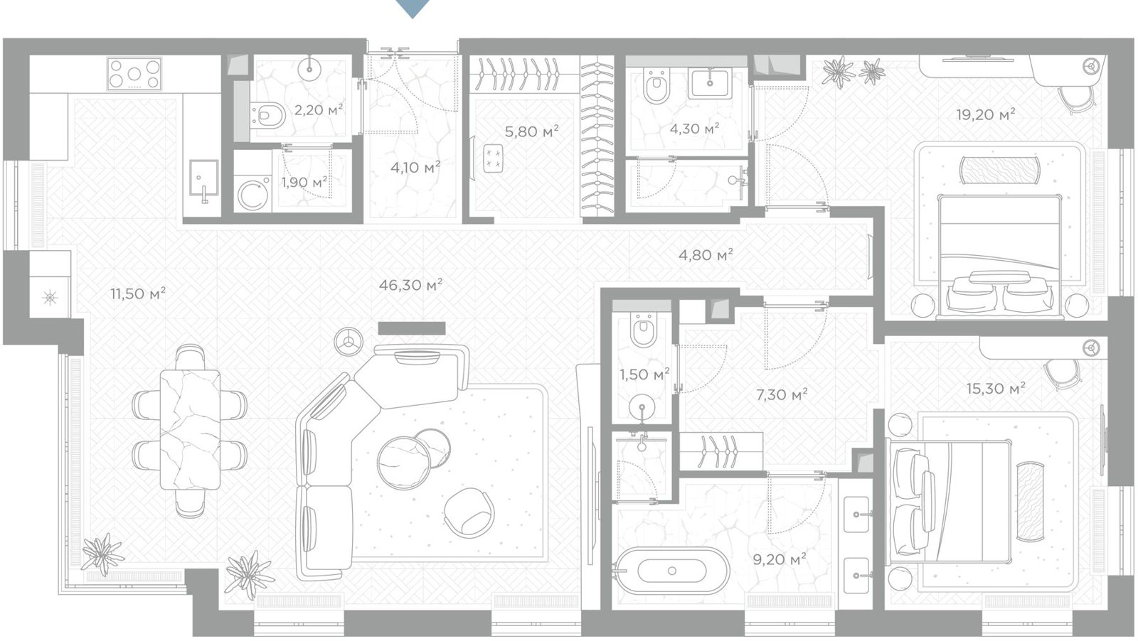 2-комнатная квартира, 133,4 м²
