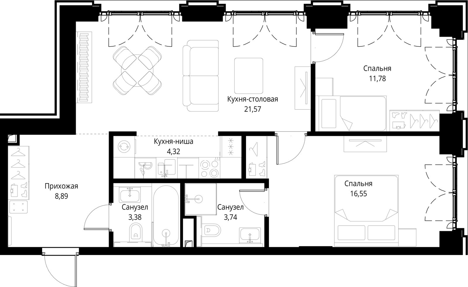 2-комнатная квартира, 70,2 м²