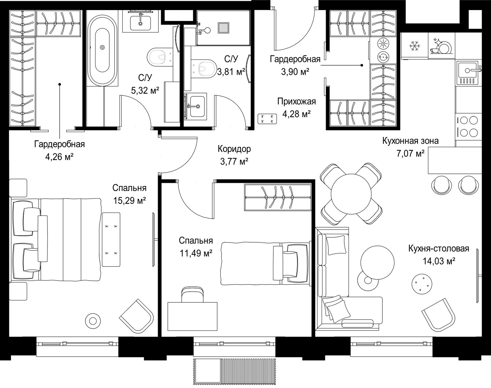 2-комнатная квартира, 73,2 м²