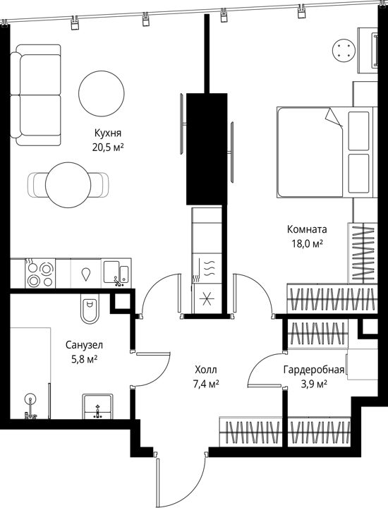 1-комнатная квартира, 55,6 м² — фото 1