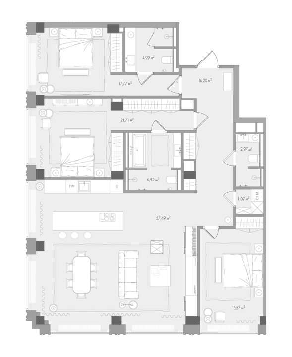 3-комнатная квартира, 148,4 м²