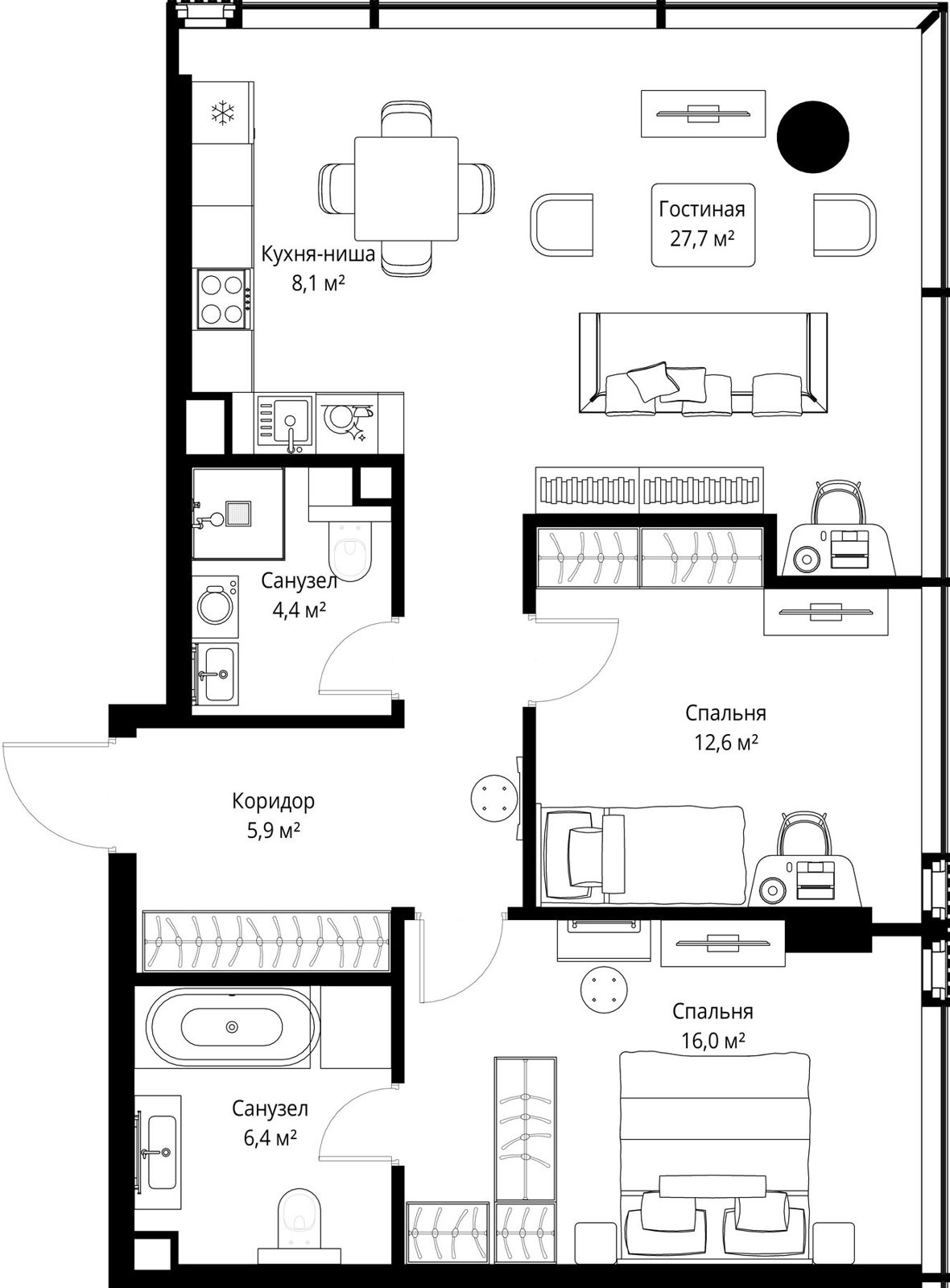 2-комнатная квартира, 81,1 м²