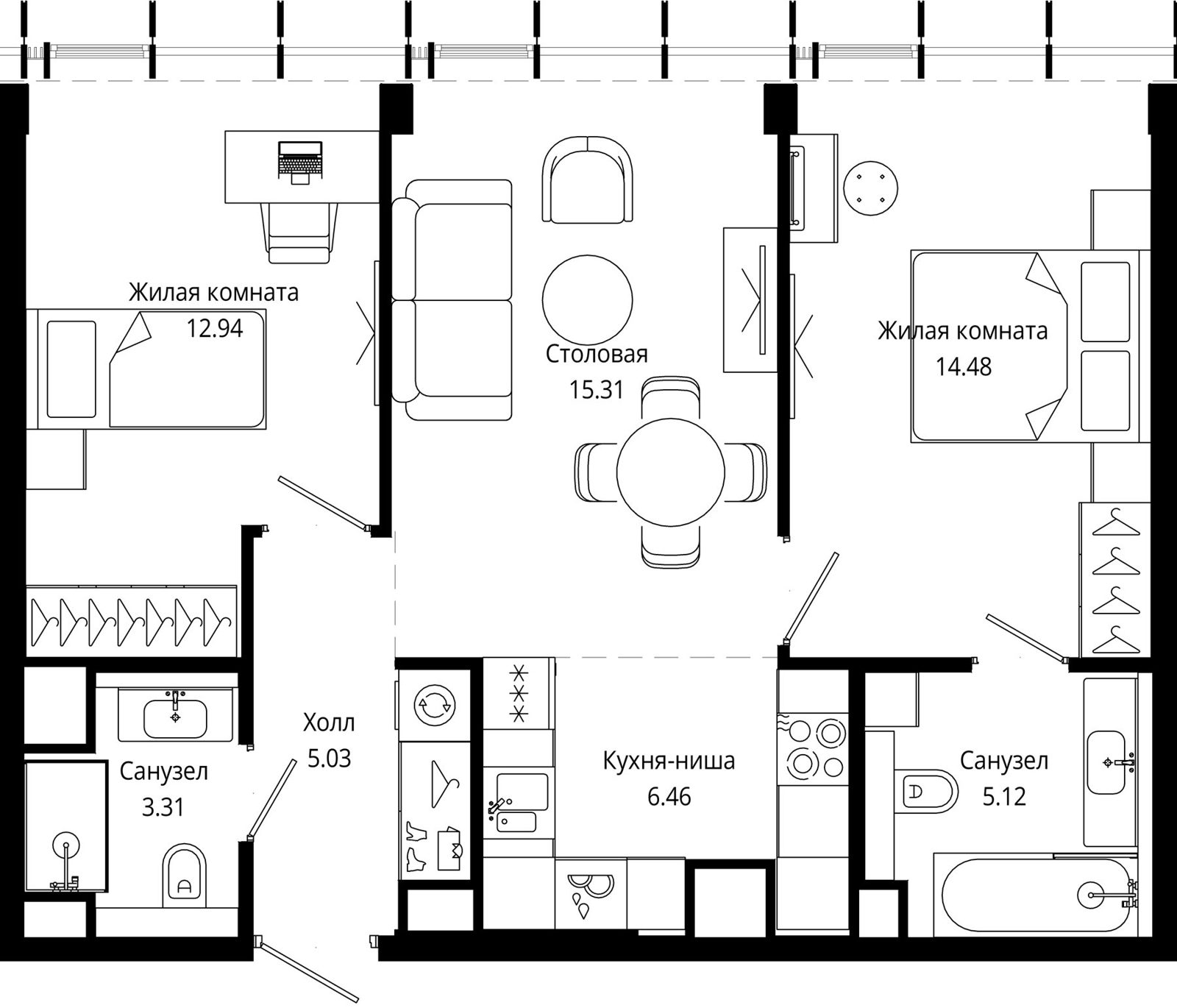 2-комнатная квартира, 62,6 м²