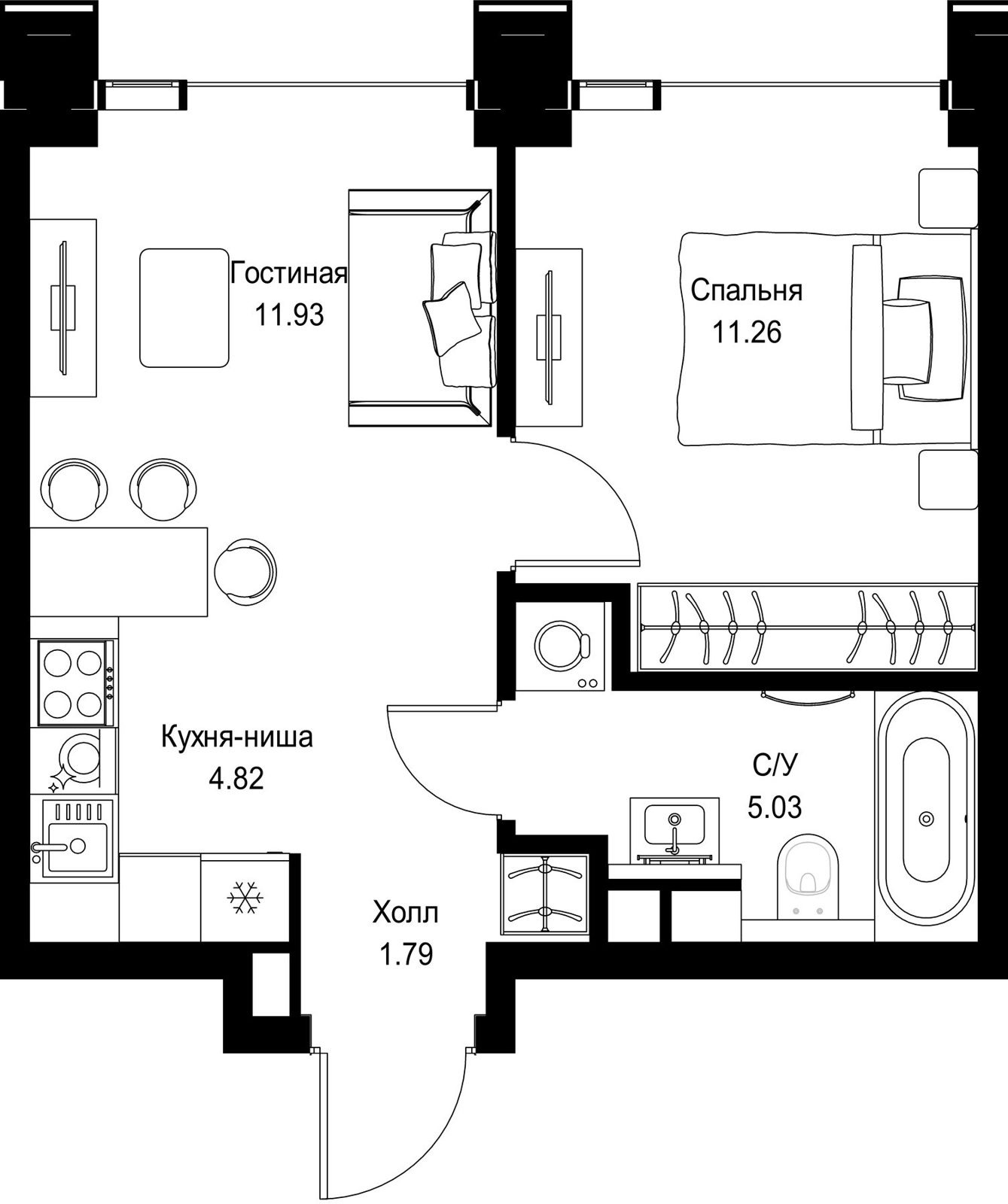 1-комнатная квартира, 34,8 м²