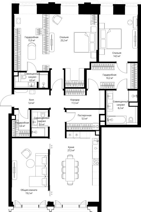 2-комнатная квартира, 154,3 м²