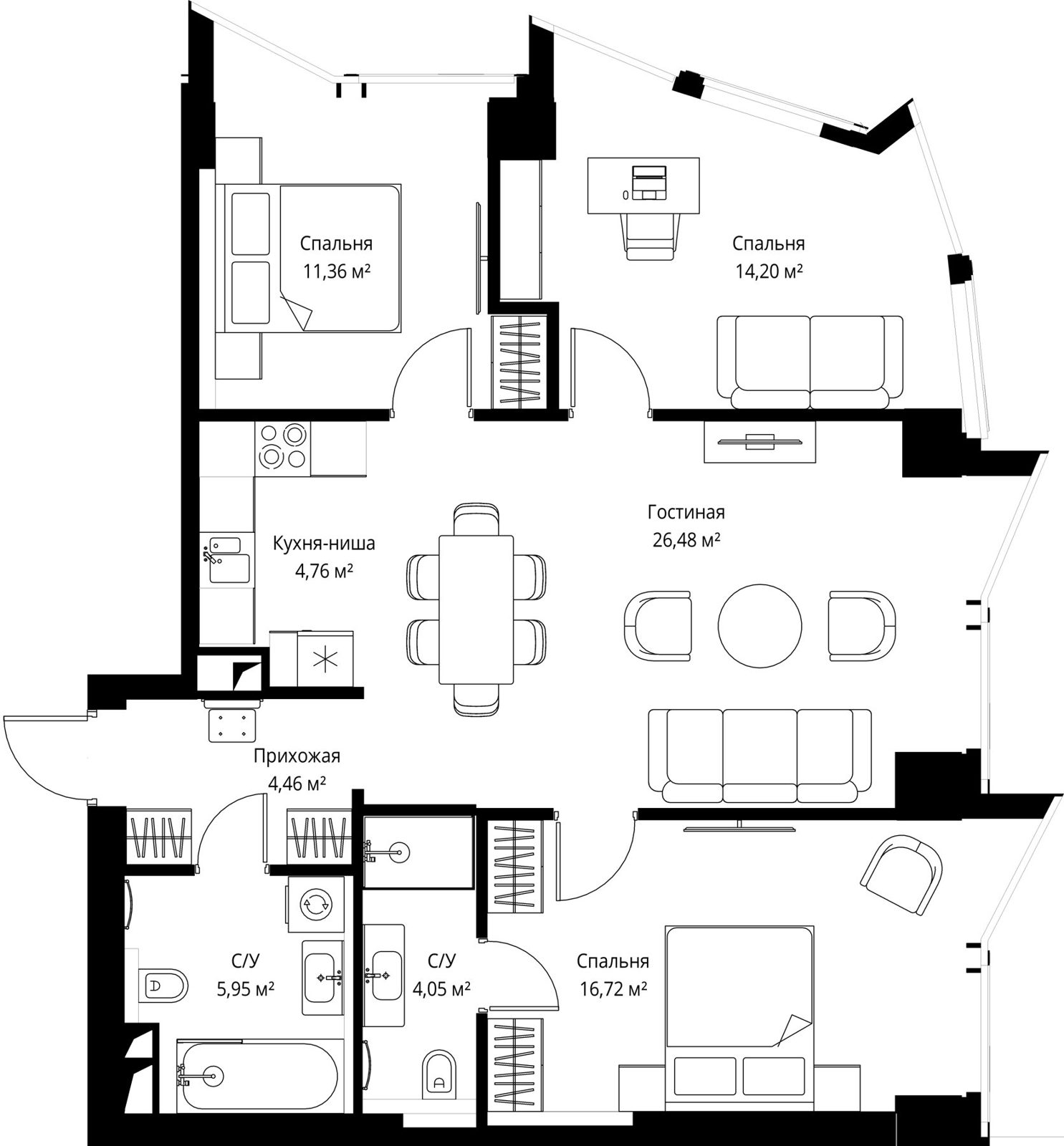 3-комнатная квартира, 88,2 м²