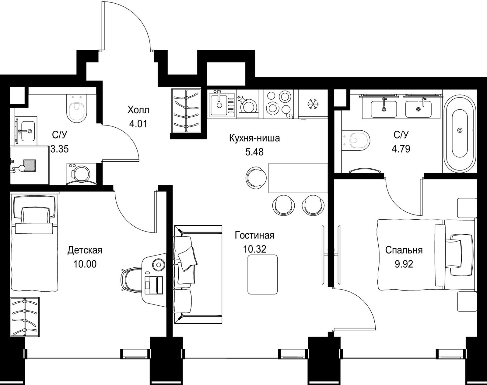 2-комнатная квартира, 47,9 м²