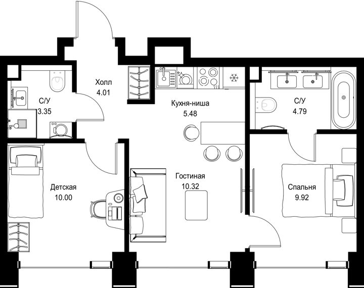 2-комнатная квартира, 47,9 м²