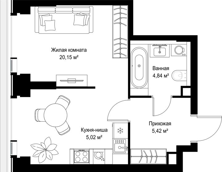 1-комнатная квартира, 35,4 м² — фото 1