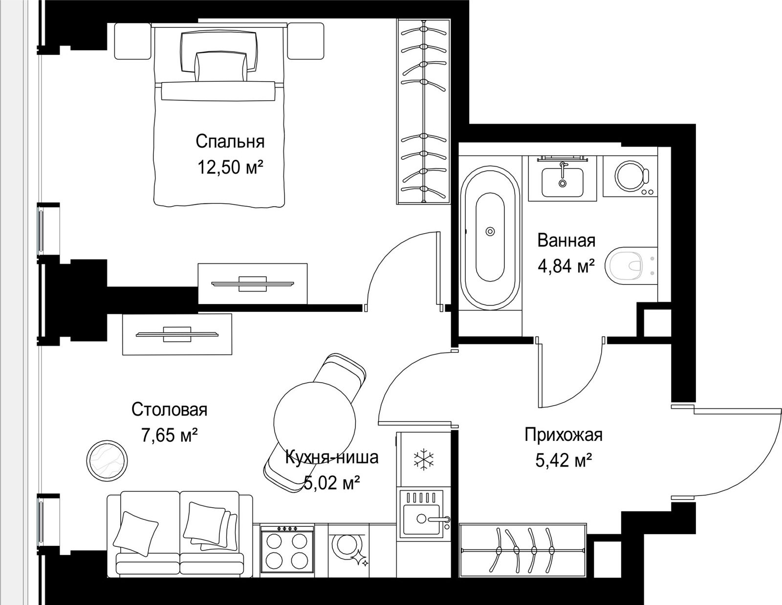 1-комнатная квартира, 35,4 м² — фото 2