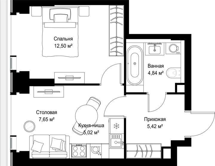 1-комнатная квартира, 35,4 м² — фото 2