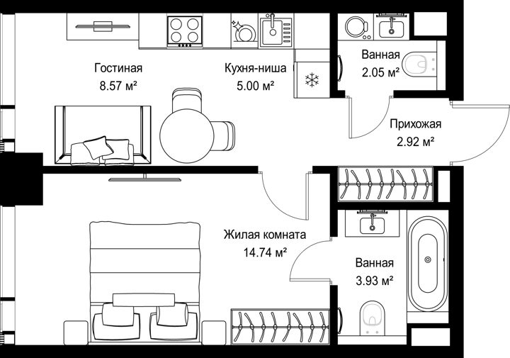 1-комнатная квартира, 37,2 м² — фото 1