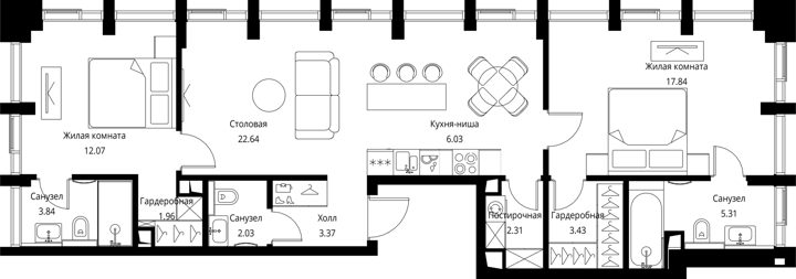 2-комнатная квартира, 80,8 м² — фото 1