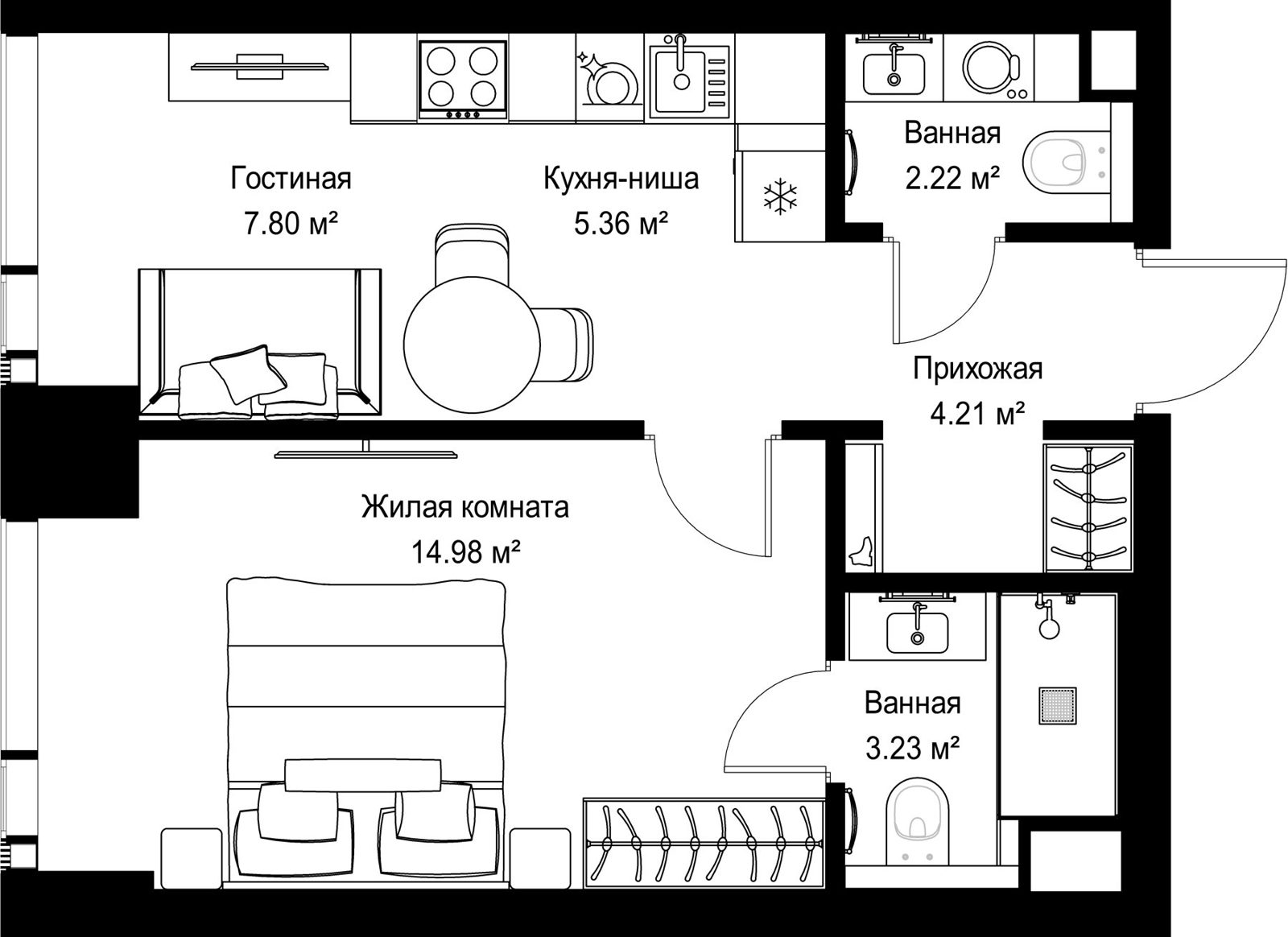 1-комнатная квартира, 37,8 м²