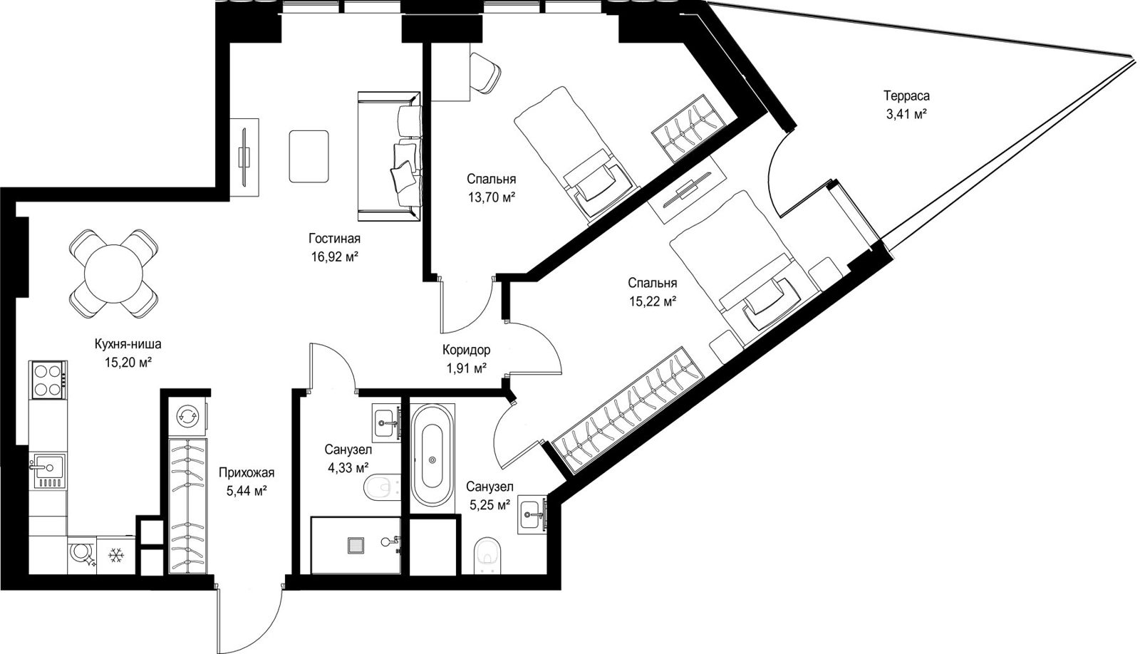 2-комнатная квартира, 81,4 м²