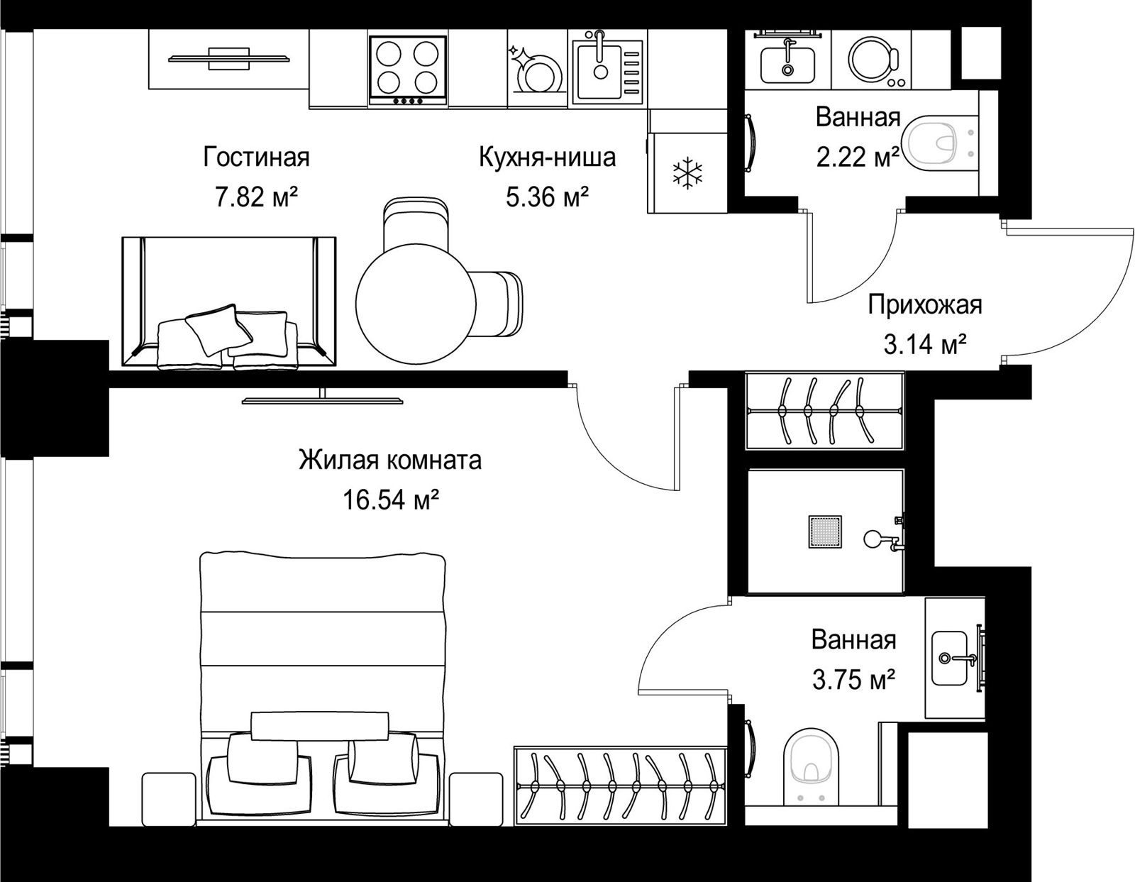 1-комнатная квартира, 38,8 м²