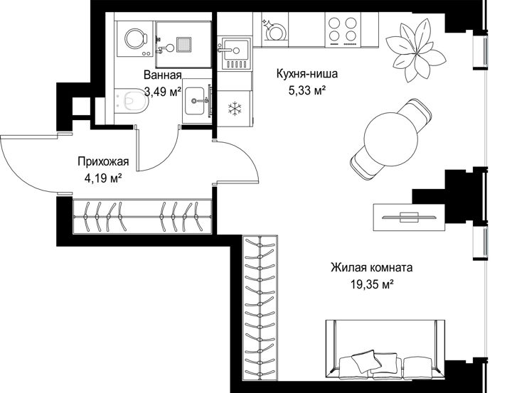 1-комнатная квартира, 32,4 м² — фото 1