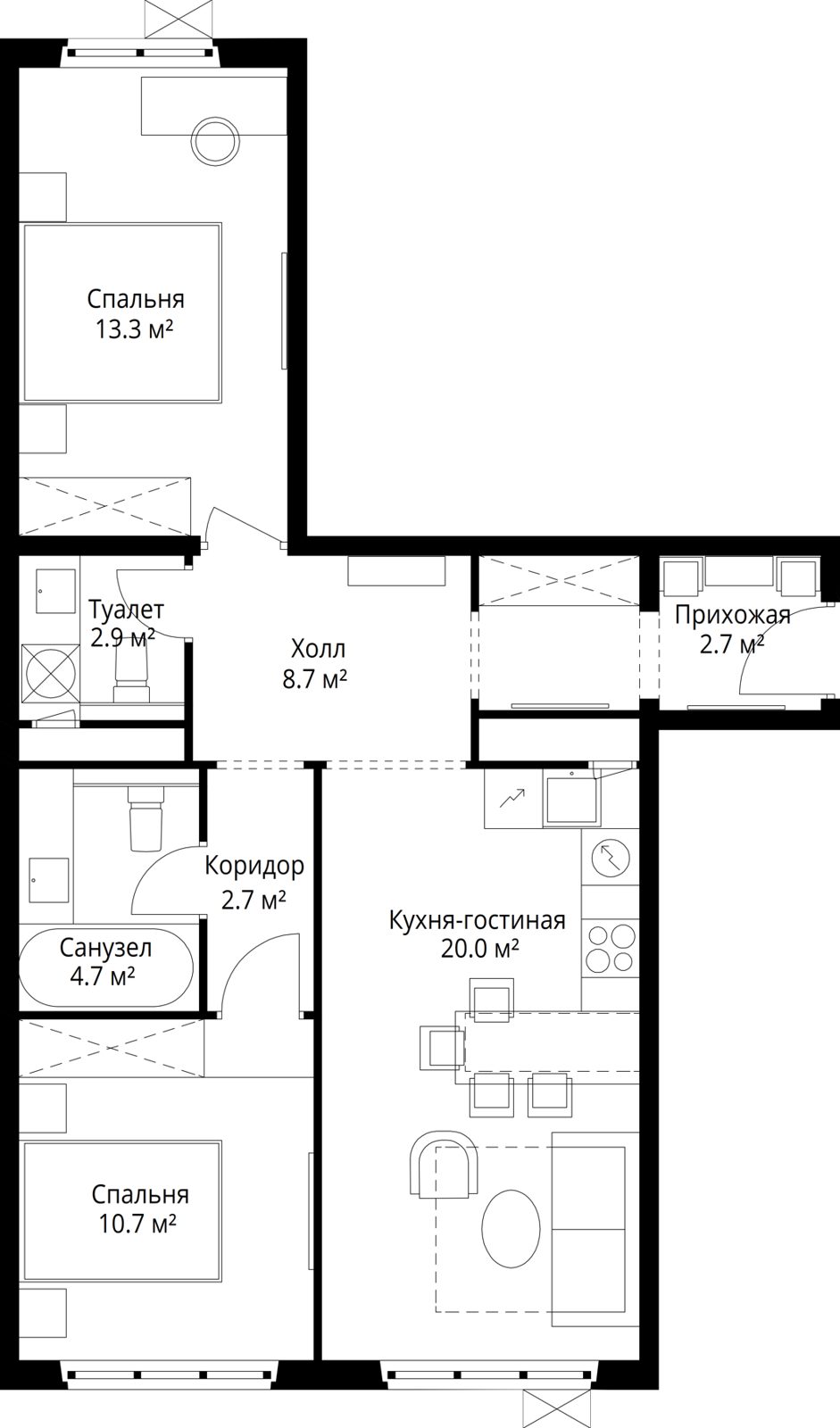 2-комнатная квартира, 65,7 м²