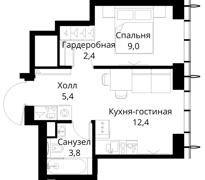 1-комнатная квартира, 33 м² — фото 1