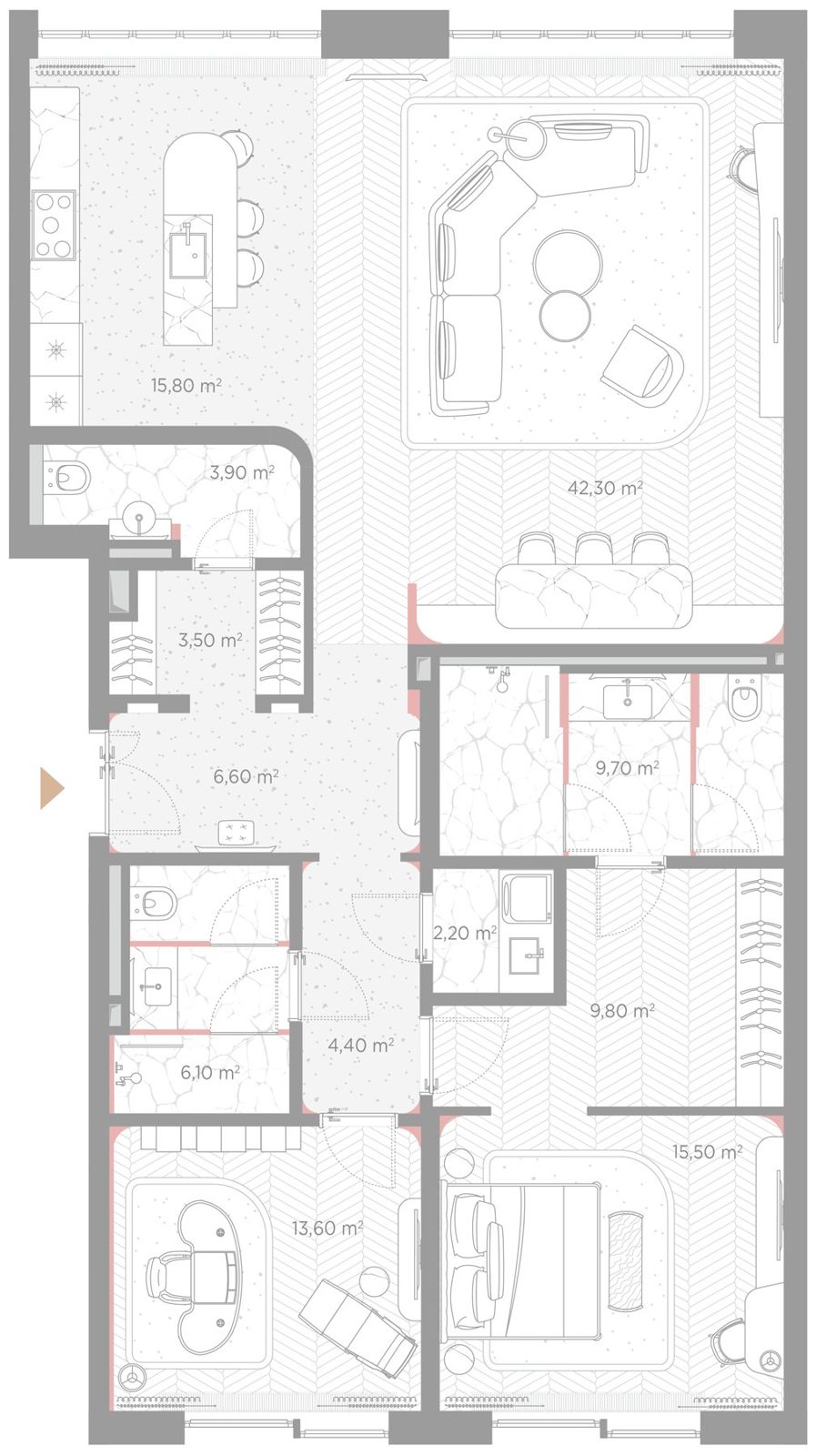 2-комнатная квартира, 133,4 м²