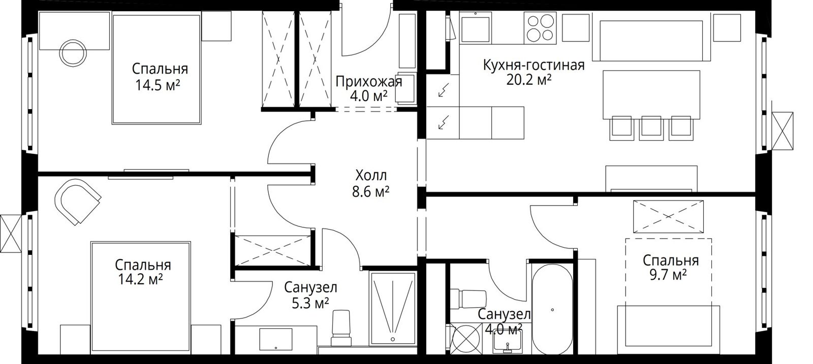 3-комнатная квартира, 80,5 м²