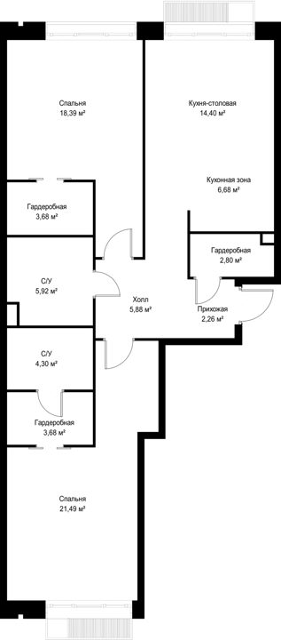 2-комнатная квартира, 89,5 м² — фото 2
