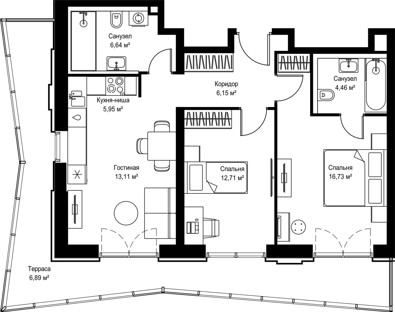 2-комнатная квартира, 72,9 м²