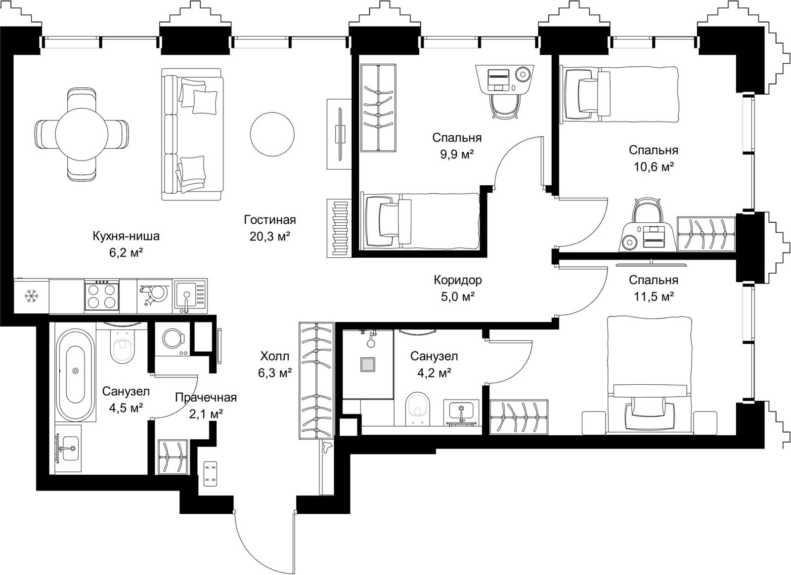 3-комнатная квартира, 80,6 м²