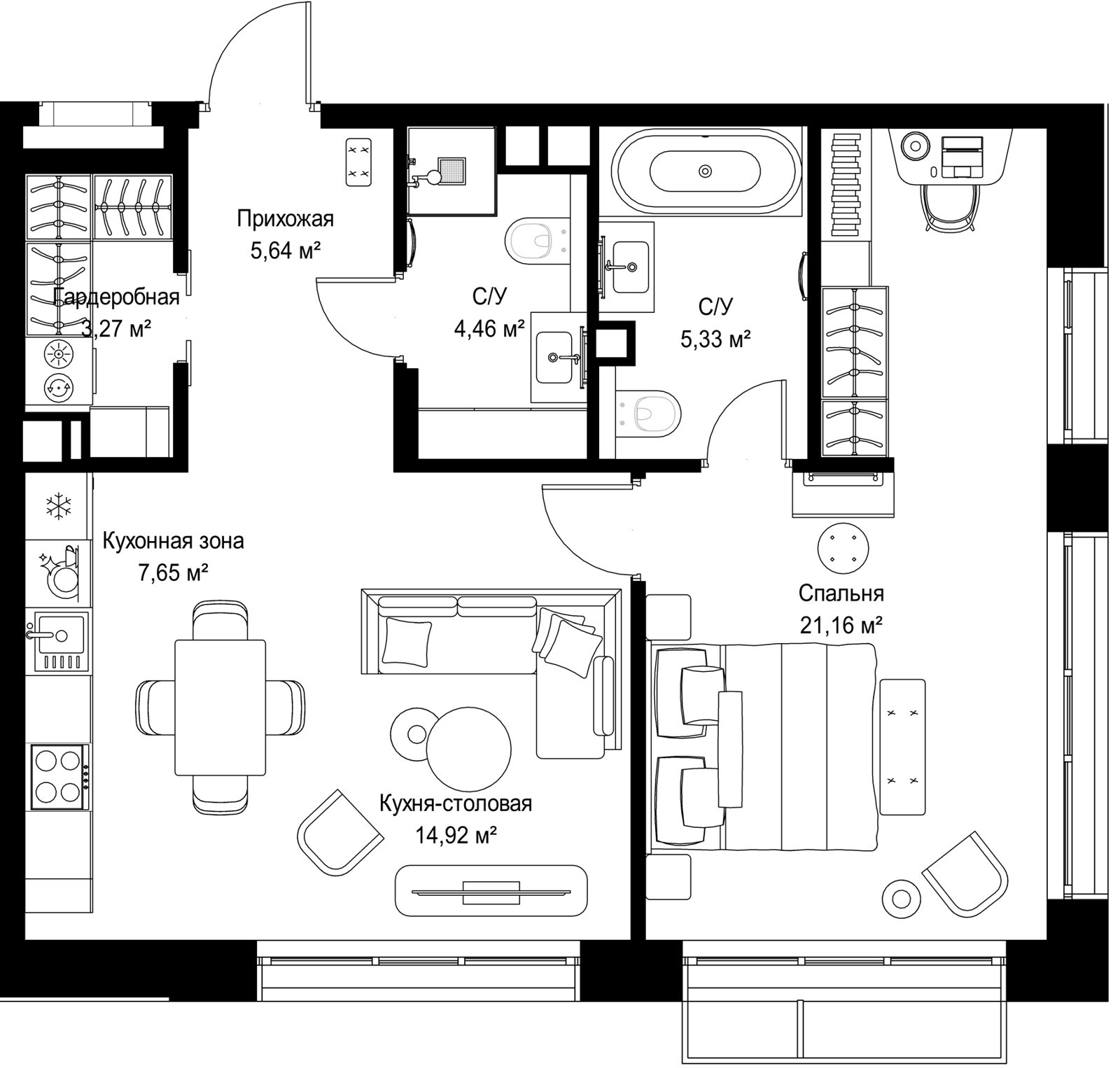1-комнатная квартира, 62,4 м²