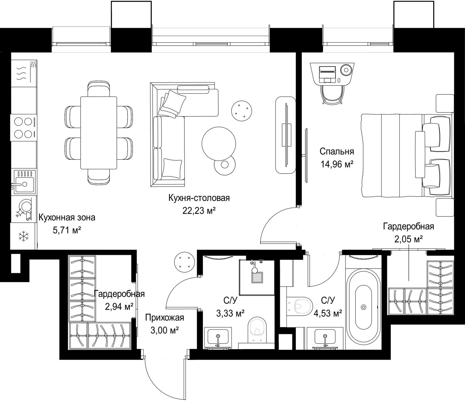 1-комнатная квартира, 58,8 м²