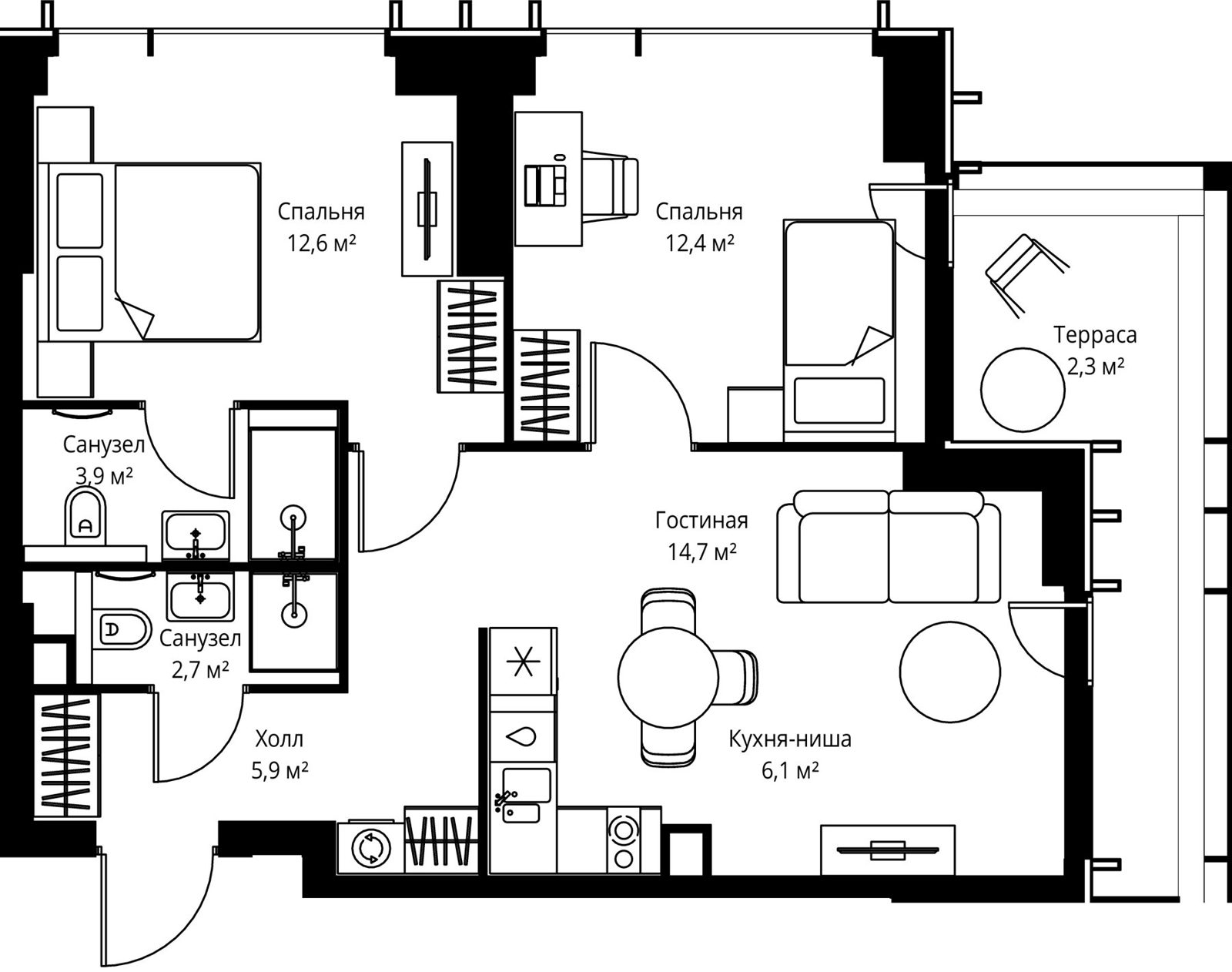 3-комнатная квартира, 60,6 м²