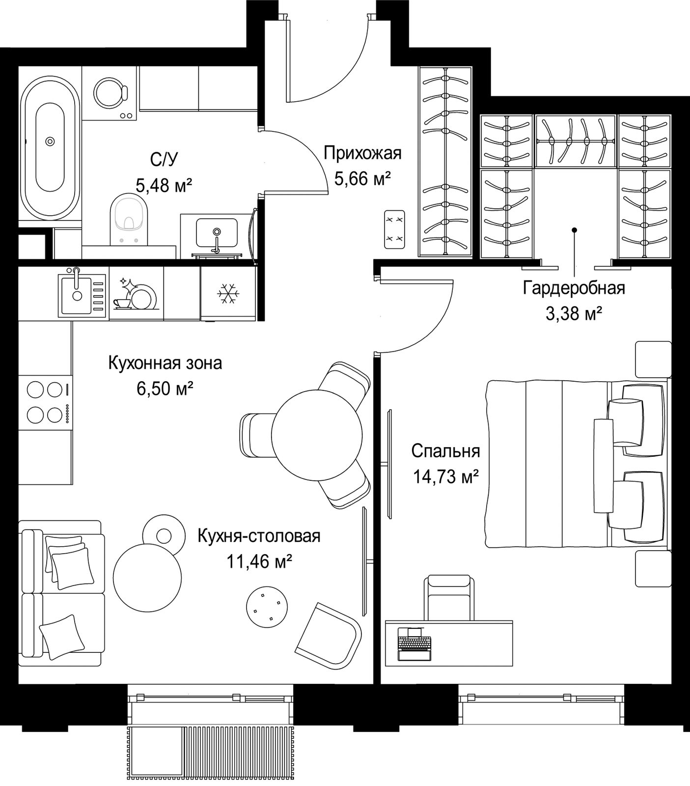 1-комнатная квартира, 47,2 м²
