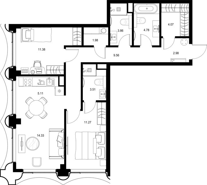 2-комнатная квартира, 72,8 м²