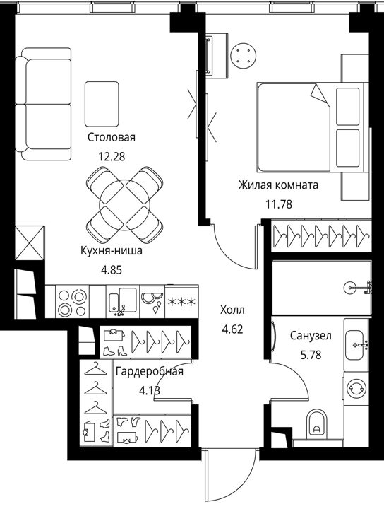 1-комнатная квартира, 43,4 м² — фото 1