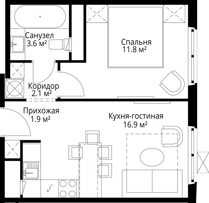1-комнатная квартира, 36,3 м² — фото 1