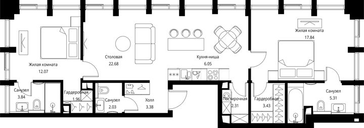 2-комнатная квартира, 80,9 м² — фото 1