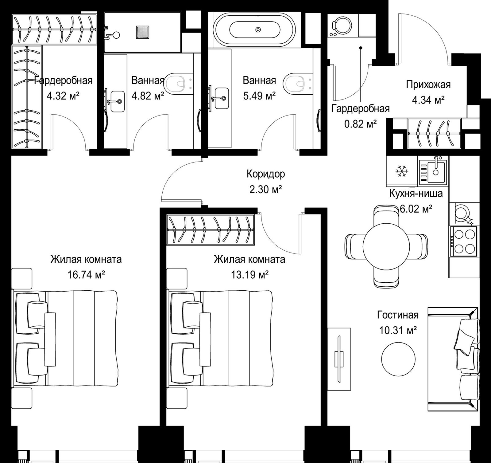 2-комнатная квартира, 68,3 м²