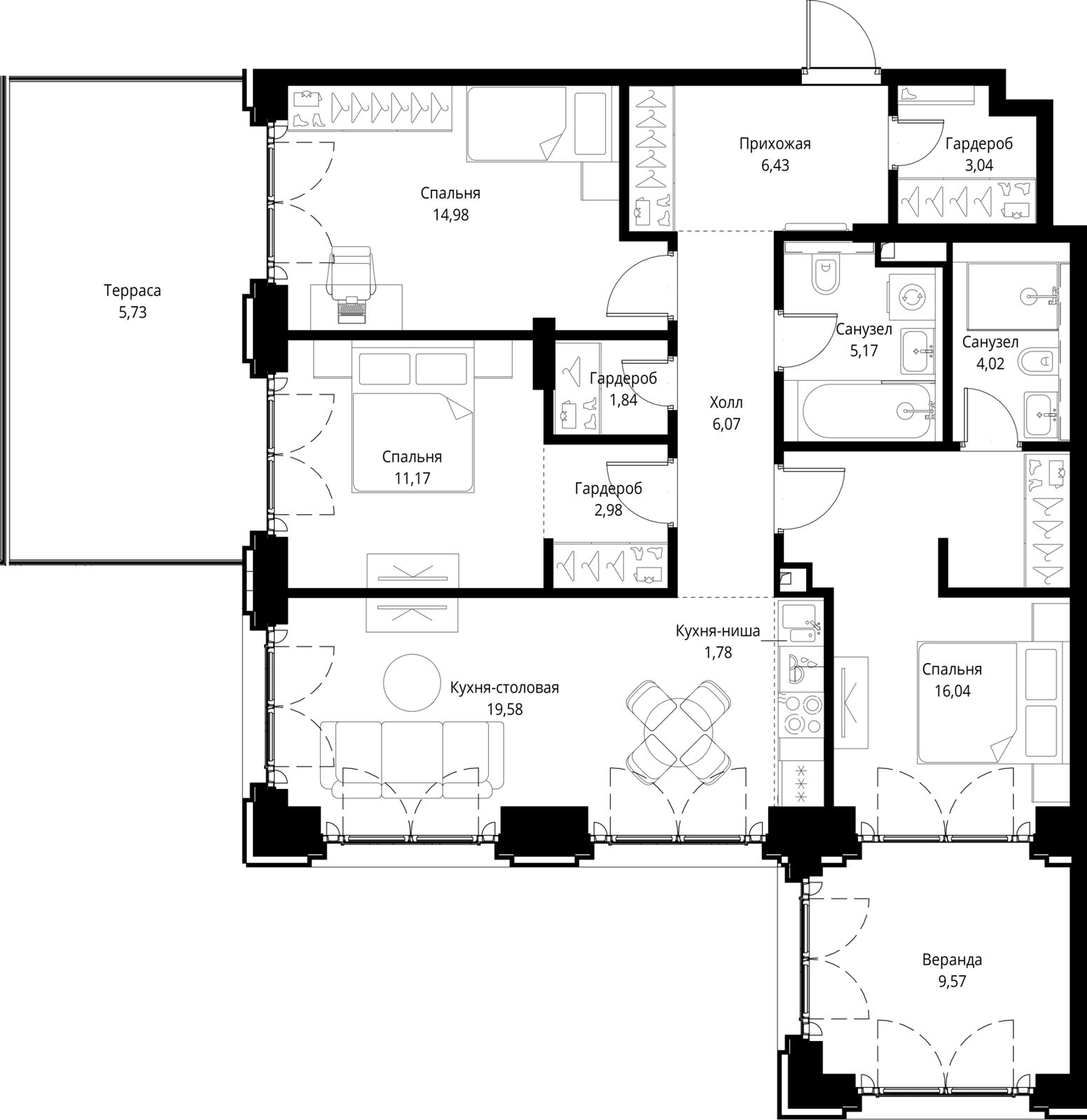 3-комнатная квартира, 108,4 м²