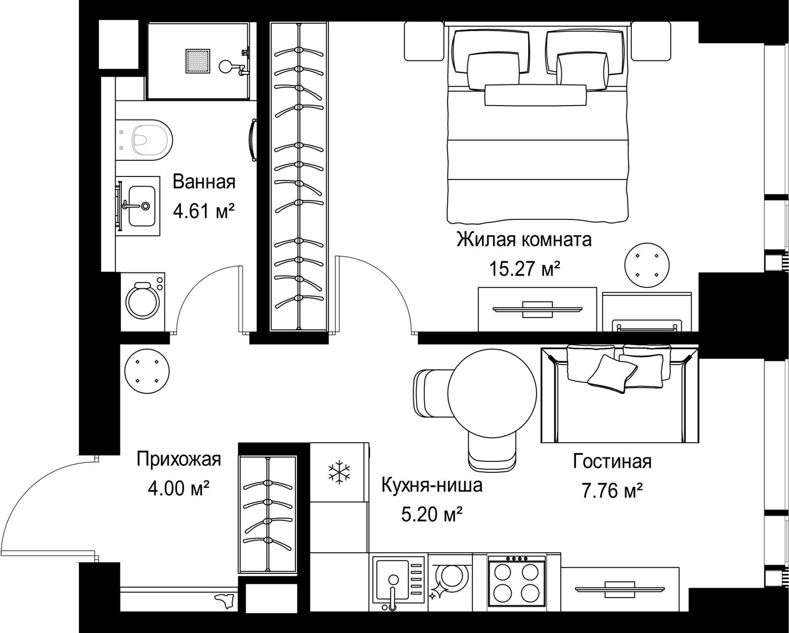 1-комнатная квартира, 36,8 м²