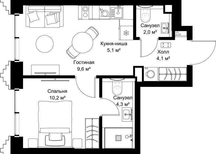 1-комнатная квартира, 35,3 м²