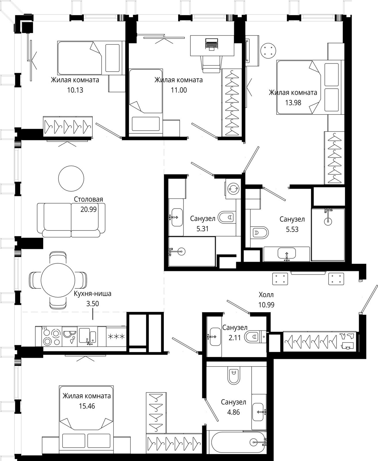 4-комнатная квартира, 106,1 м²