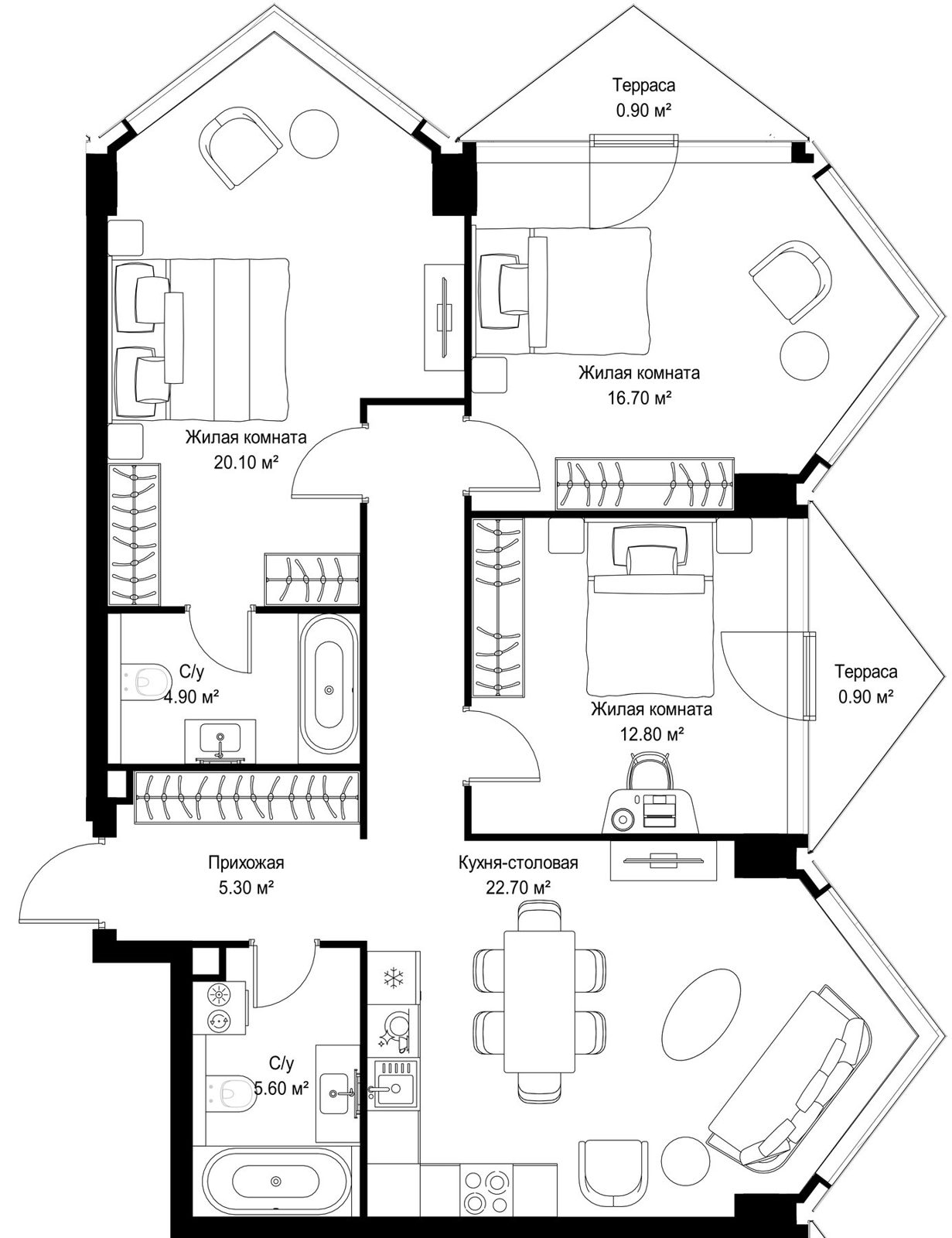 3-комнатная квартира, 95,3 м²