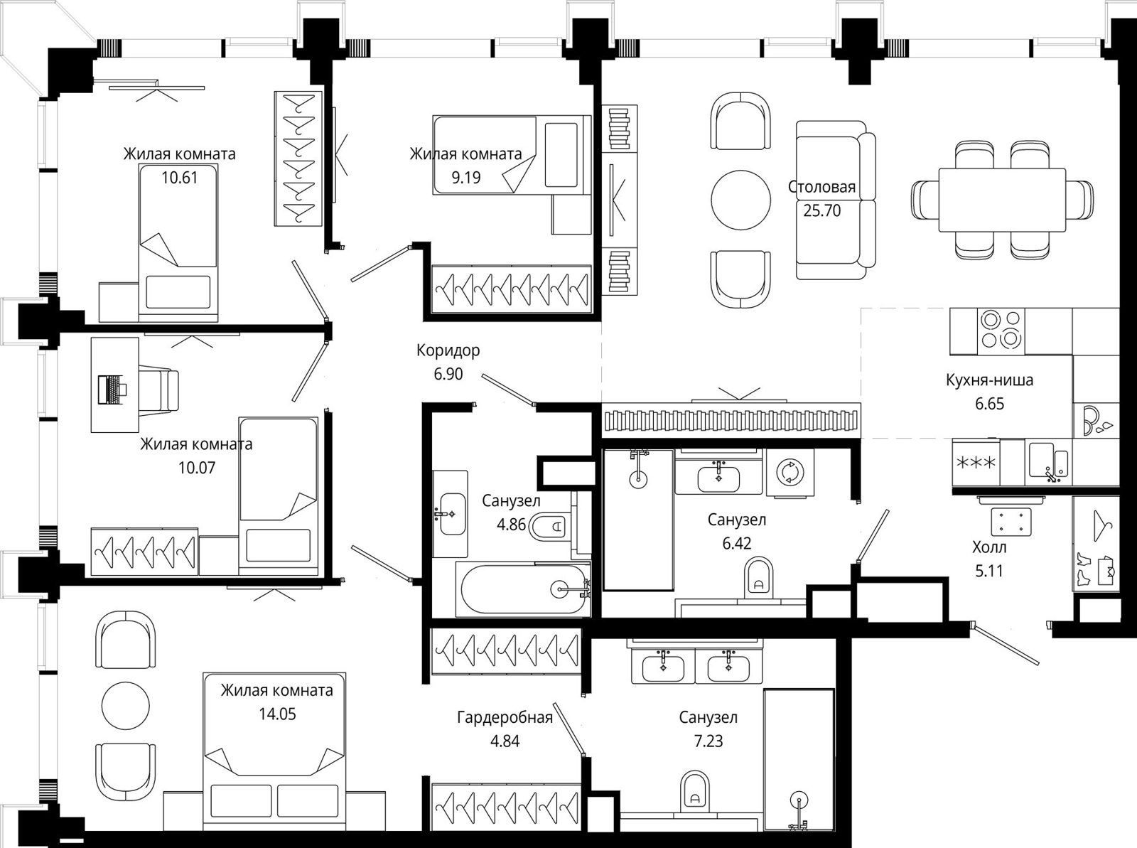 4-комнатная квартира, 115 м²