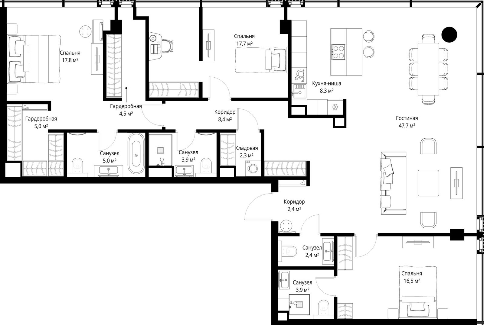 3-комнатная квартира, 145,8 м²