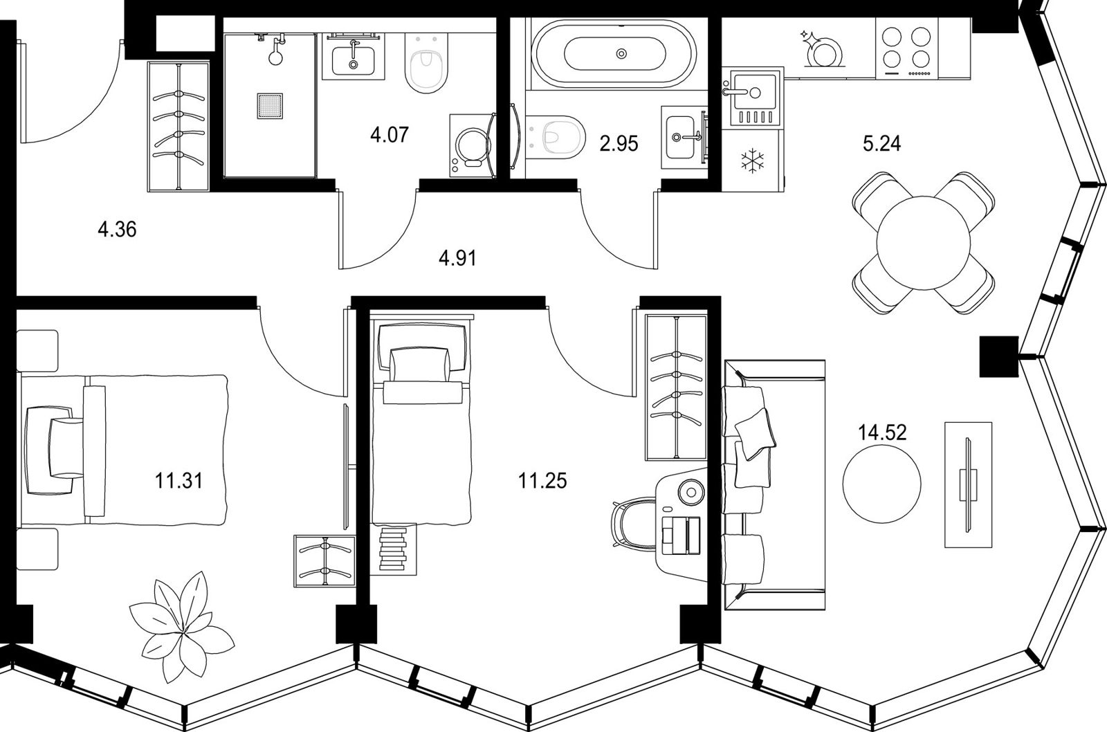 2-комнатная квартира, 58,6 м²