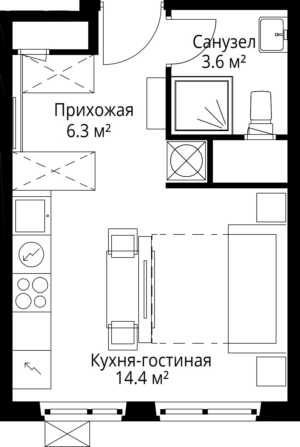 Квартира-студия, 24,3 м²
